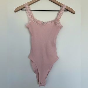 Topshop lace trimmed pink body suit